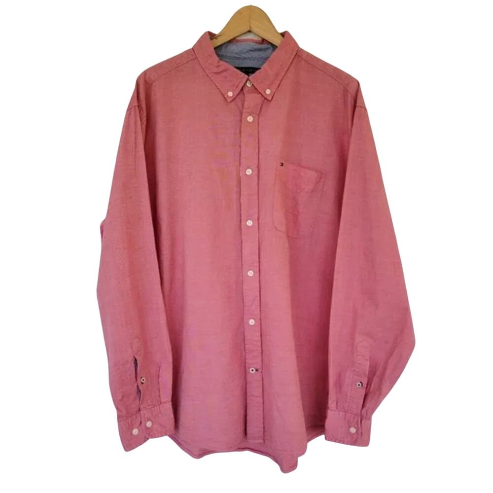 Tommy Hilfiger Long Sleeve Button Down Shirt Salmon Pink Mens Size XL Classic